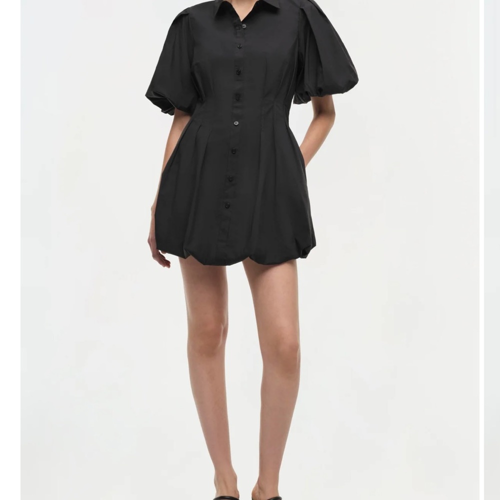 Jonathan Simkhai Black Mini Dress with Puff Sleeves - Picture 1 of 2